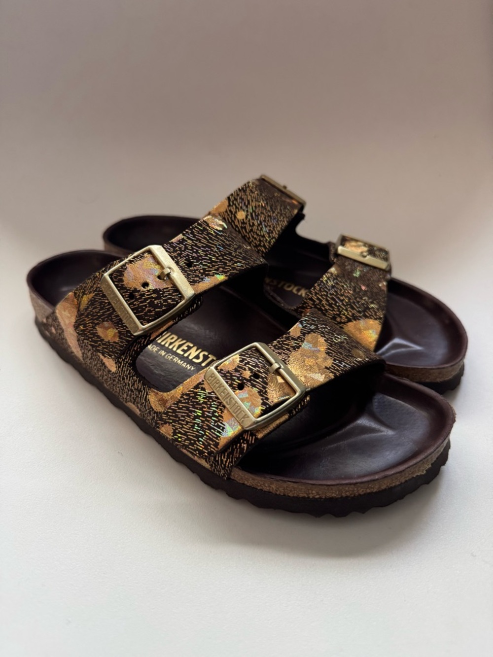 Birkenstock Women’s Brown Metallic Two-Strap Sandals